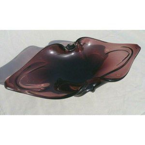 Vintage Amethyst Hand Blown Art Glass Elongated Purple Bowl Dish 12"